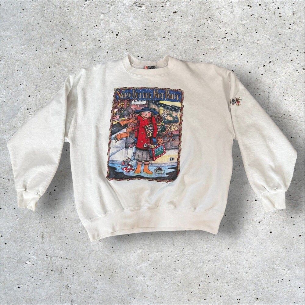 Vintage Mary Engelbreit Youd Better Not Pout Christmas Sweatshirt XL Stafford